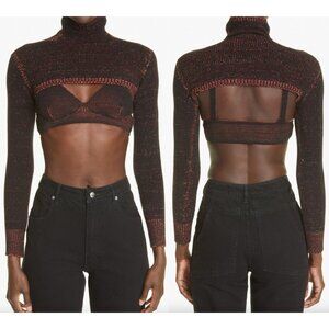 $390 NWT Isa Boulder Black Multi Plain Turtleneck LS Shrug Techno Knit Top sz S